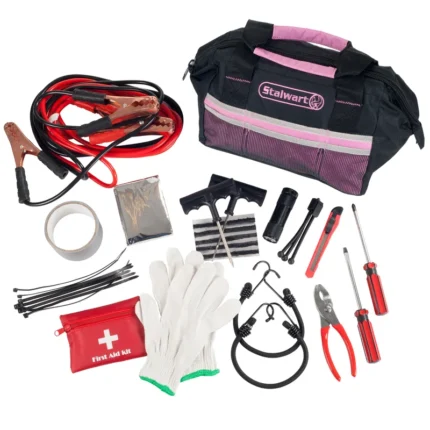 Stalwart 55 Pc Roadside Emergency Car Kit - Jumper Cables, Tools, Gloves, First Aid Kit, and Case